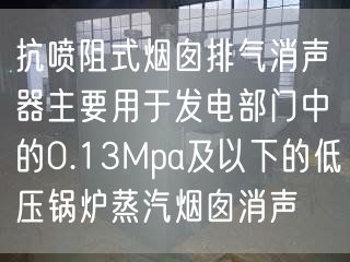 抗噴阻式煙囪排氣消聲器主要用于發(fā)電部門(mén)中的0.13Mpa及以下的低壓鍋爐蒸汽煙囪